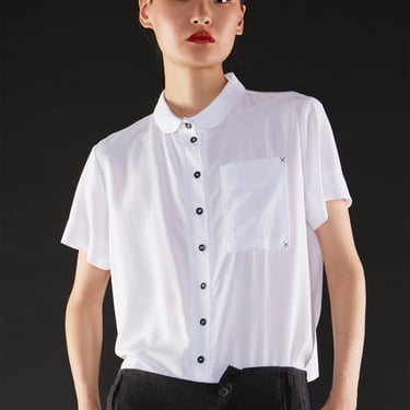 Short Sleeve X Stitch Detail Blouse in WHITE or COAL