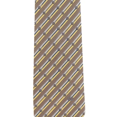 Gucci 1970s Vintage Horsebit Print Beige Silk Twill Men's Tie 