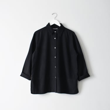 vintage linen button down shirt, 90s black blouse, L / XL 