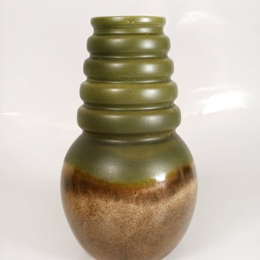 Vintage Scheurich Keramik A. Seide Wien Vienna Olive Green Brown Fat Lava Floor Vase Retro West German Pottery Ceramic Mid Century Modern 