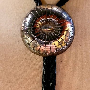 Vintage Sterling Native American Bolo Tie by Ronnie Hurley 