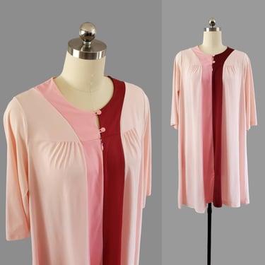 1970's Shadowline Robe in Color Block Pink and Burgundy 70s Loungewear 70's Women's Vintage Size Medium 