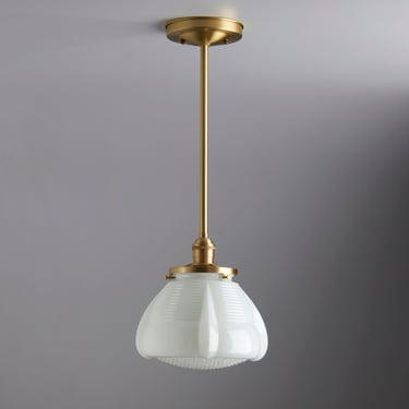 CLEARANCE-Vintage White Glass - Mid century modern - pendant lighting - hand blown glass - ceiling fixture - brass light - ceiling light 