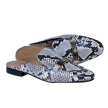 Tory Burch - Beige & Black Snake Skin Print Mule Flats Sz 5.5