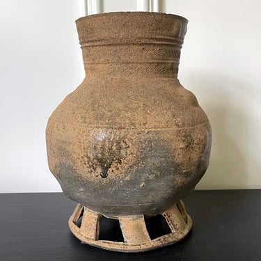 Fine Korean Pottery Footed Jar with Long Neck Silla Period