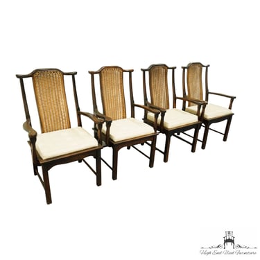 Set of 4 LANE FURNITURE Rustic Asian Chinoiserie Cane Back Dining Arm Chairs 611-93 