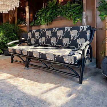 Vintage Black Outdoor Sofa with New Upholstery