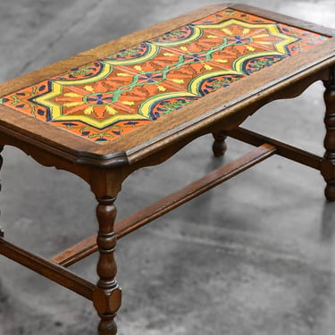 Vintage Monterey California Spanish Revival Tile Top Coffee Table 