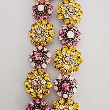 Vintage Oscar de la Renta Bracelet Multicolored Crystal Flowers 