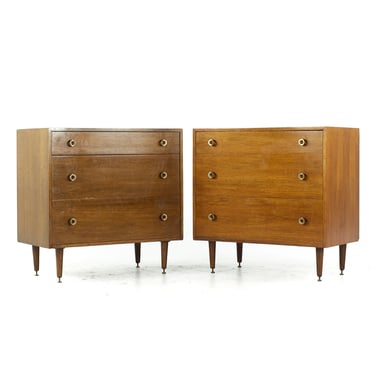 Greta Grossman for Glenn of California Mid Century Walnut 3 Drawer Chest - Pair - mcm 