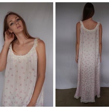 70's Ombre Sheer Nightgown Slip Dress / 70's Nightie / Lace Loungewear Lingerie / Nightgown / Summer Dress / Maxi Gown / Summer Loungewear 
