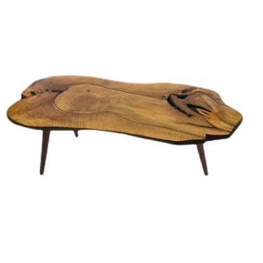 Mid century modern free form slab wood coffee table burl wood exotic vintage nakashima style 