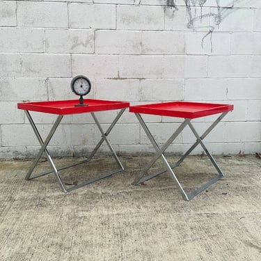 Criss Cross X Base Red Lacquer Side Table