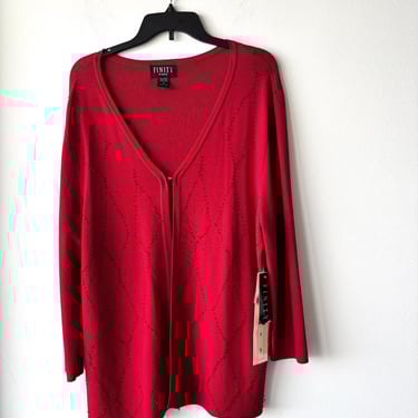 Vintage Finity Cardigan Knit Sweater Red Beaded Womens 1X Whimsigoth Kitsch Art NWT 