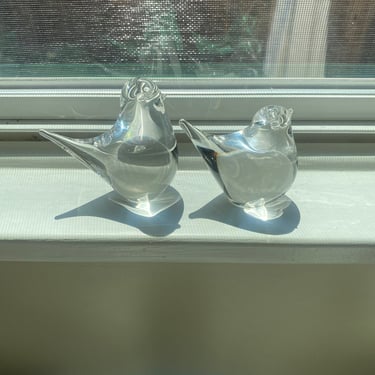 Vintage mid-century clear glass bird figurines pair 