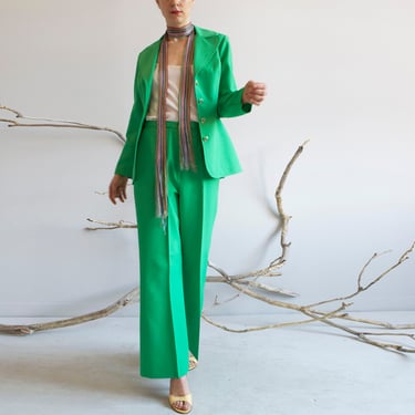green 70s pants suit / S 