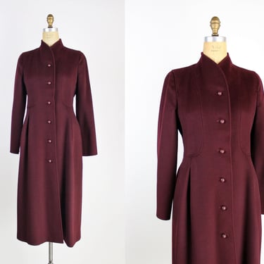 70s Burgundy Wool Coat / Vintage Coat / Winter Coat/ MOD Coat / Minimalist / Princess Coat / Size S/M 