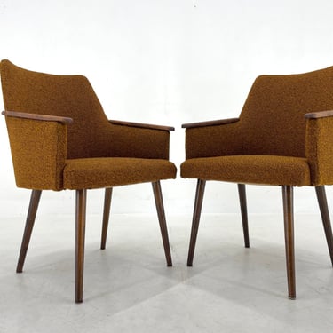 Pair of 1960's Armchairs, Germany / Set of Two Fabric and Wood Chairs 