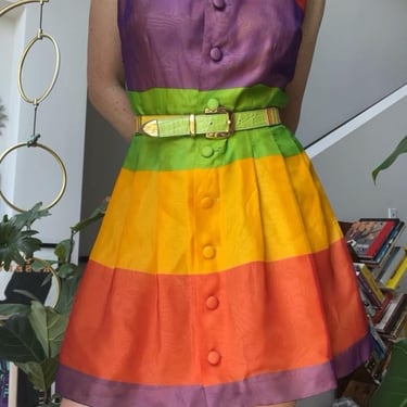 VTG 90s Liz Claiborne Colorblock Stripe Silk Dress 