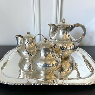 Mexican Modernistic Sterling Silver Tea Coffee Set by Hector Aguilar