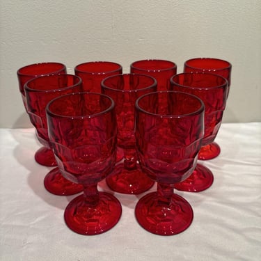 9 Vintage Viking Glass Georgian Ruby Red Wine Glass Goblet, valentines day barware gift, red barware, modern dining ware, red kitchen decor 