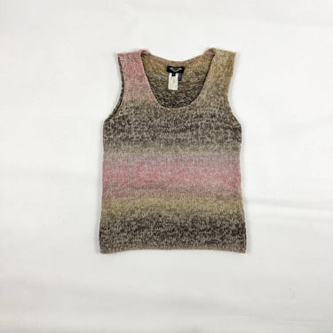 1990s Pink and Brown Knit Mohair Sweater Vest / Fluffy / Medium / Angel / 1980s / M / Tan / Ombré / Scoop Neck / Fairy / Soft / Layer / 00s 