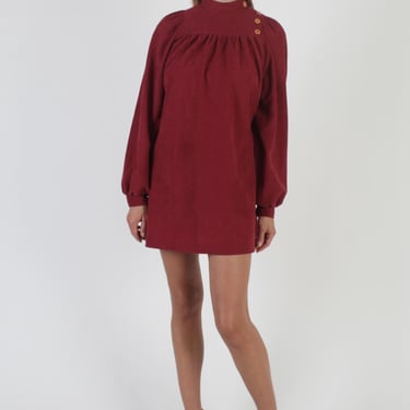 Holiday Party Burgundy Velvet Dress, Minimalist Style Baggy Frock, Vintage Monochrome Short Tent Dress 