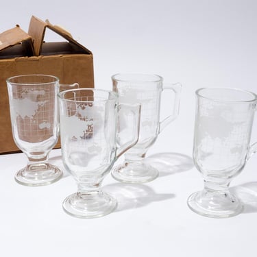 Vintage Nescafe World Mugs, Globe Pattern, Footed, Set of Four 