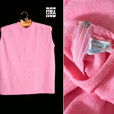 Simple Vintage 60s 70s Bubblegum Pink Knit Sleeveless Mod Top 