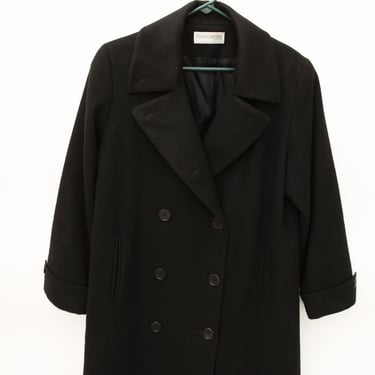 Vintage 80's Black Double Breasted Wool Trench Coat - Heavy Winter Coat - Forecaster of Boston - Size 8 