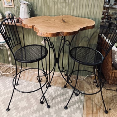 Live Edge Cherry Wood Bistro Table with Two Chairs