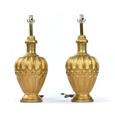 Pair of Large Mid-Century Modern Gold Colored Genie Lamps on Brass Bases 