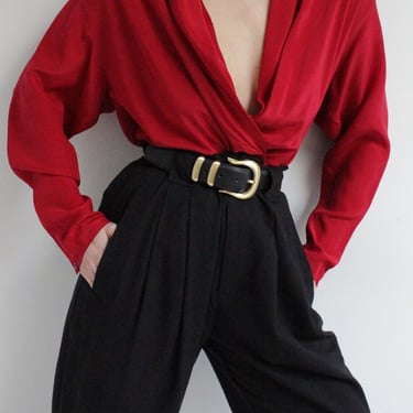 Vintage Christian Dior Ruby Red Silk Blouse