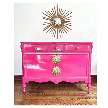 Vintage Hot Pink Hollywood Regency Dresser/Buffet/Credenza, Storage Drawers for Changing Table, Craft Room Storage Cabinet 