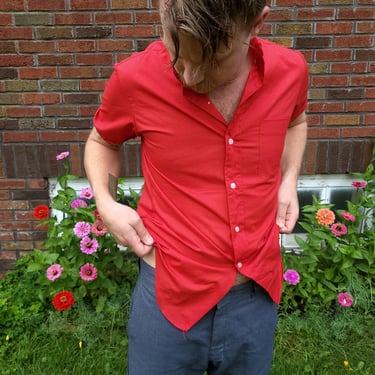 Vintage 1970's Button Down Shirt / Red / Men's XS to S Camp Dress 