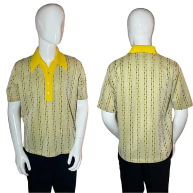 1960's Yellow and Tan Knit Pullover Size M