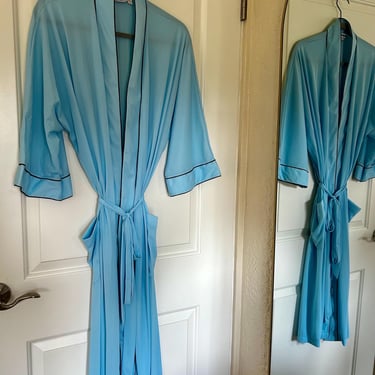 Baby blue satin nylon robe with matching sash tie 