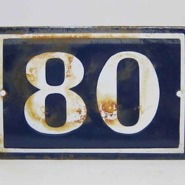Blue &#038; White Enamel Number 80 Sign