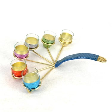 DDR Liqueur Set 6 Aluminum Cups Anodized with Glasses + Stand Bar Liqueur Schnapps Vintage Design Ostalgie Nostalgia 