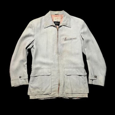 Vintage 1940s FIELD & STREAM Zip-Front Lightweight Wool Jacket ~ size 36 / Small ~ Cossack ~ Work Wear ~ Wool ~ Waist Tabs 