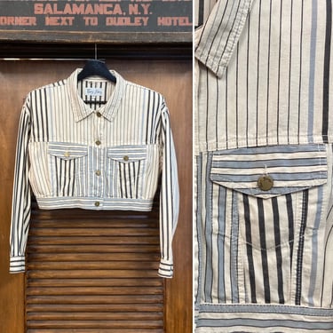 Vintage 1980’s Gradation Stripe New Wave Cropped Denim Jacket, 80’s Jean Jacket, Vintage Clothing 