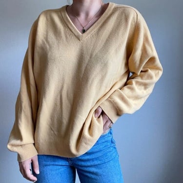 Vintage Brooks Brothers 100% Lambswool V Neck Made in England Yellow Sweater 