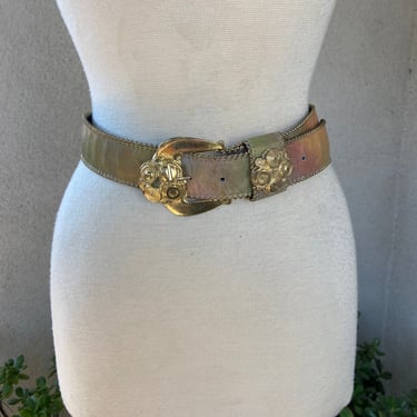 Vintage Leatherock glam Rainbow colors leather gold tone belt fits waist 27-30” size Medium 