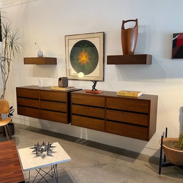 Walnut floating dressers and nightstands