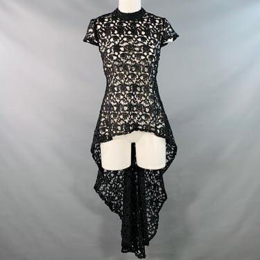 THE ROYALS Size S Black Viscose Lace Asymmetrical Cap Sleeve Dress Top