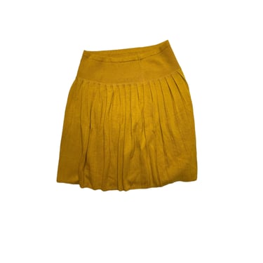 Vintage 80's Galia Mustard Yellow Harvest Gold Pleated Knit Skirt, Size Small Stretch pull on 