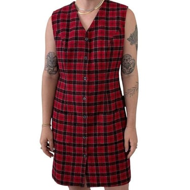 Vintage 1990s Eddie Bauer Red Wool Plaid Tartan Grunge Punk Mini Dress Sz 10 