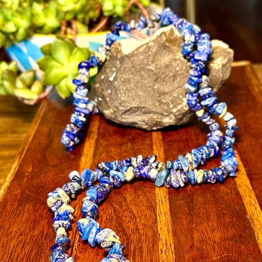 Natural Crystal Nugget Necklace Blue Lapis Lazuli Sodalite Healing Jewelry 30” Length Gift 