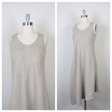 Vintage Y2k linen jumper dress, flax, lagenlook clothing, cottagecore, tank, asymmetrical hem 