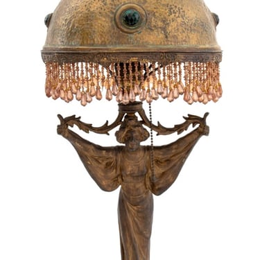 Art Nouveau Figural Patinated Spelter Table Lamp